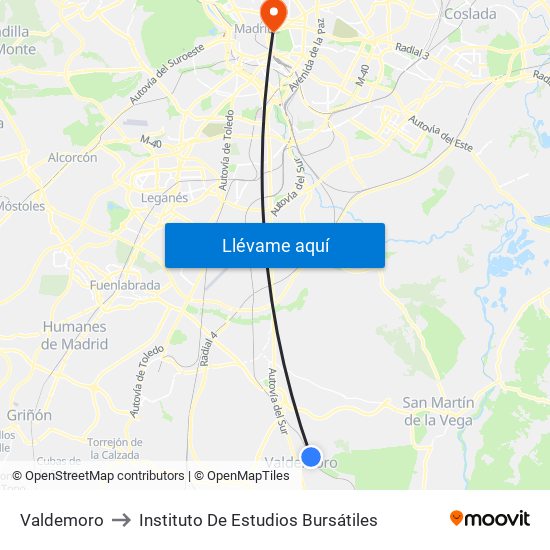 Valdemoro to Instituto De Estudios Bursátiles map