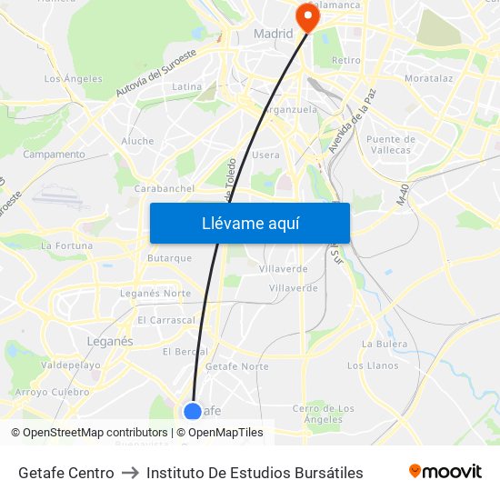 Getafe Centro to Instituto De Estudios Bursátiles map