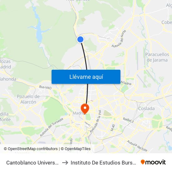 Cantoblanco Universidad to Instituto De Estudios Bursátiles map