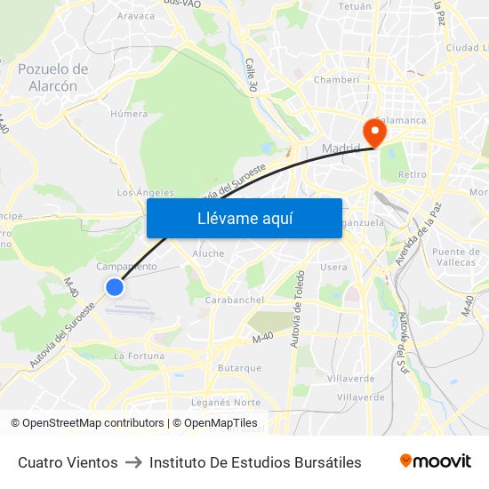 Cuatro Vientos to Instituto De Estudios Bursátiles map