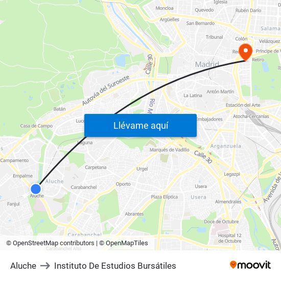 Aluche to Instituto De Estudios Bursátiles map