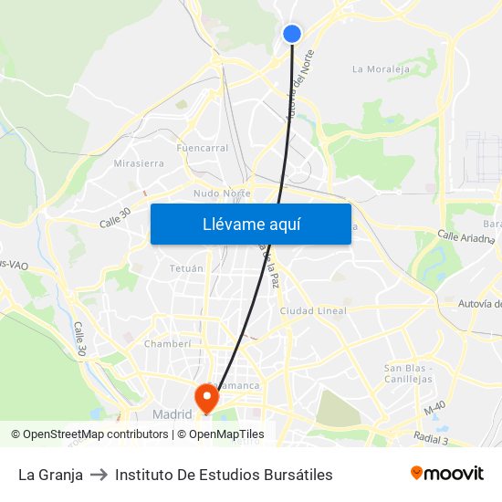 La Granja to Instituto De Estudios Bursátiles map