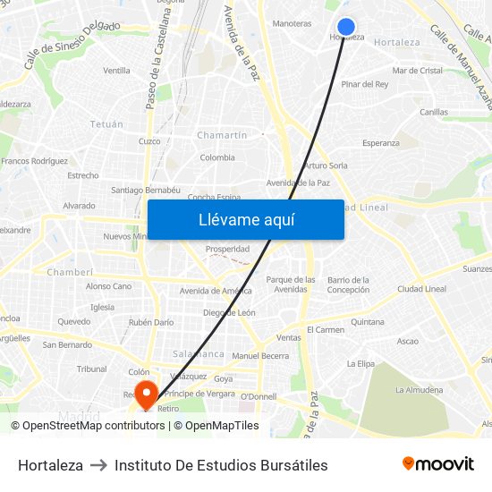 Hortaleza to Instituto De Estudios Bursátiles map