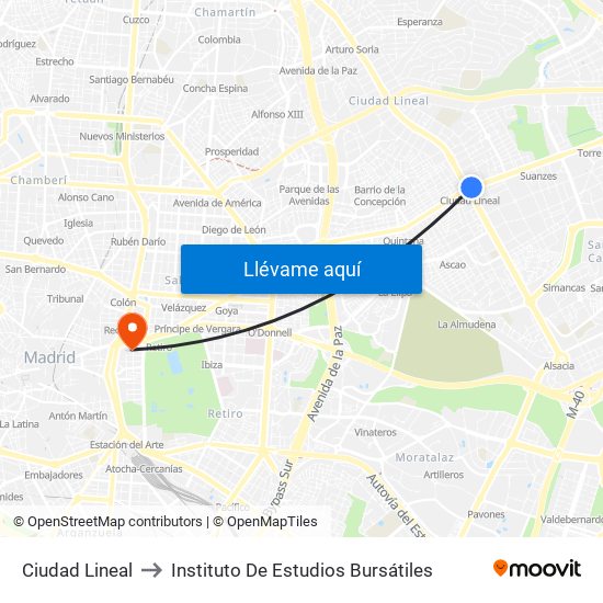 Ciudad Lineal to Instituto De Estudios Bursátiles map