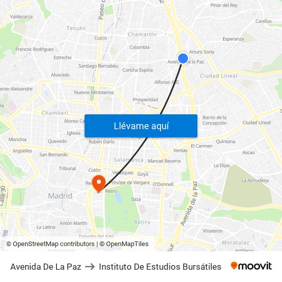 Avenida De La Paz to Instituto De Estudios Bursátiles map