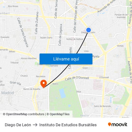 Diego De León to Instituto De Estudios Bursátiles map