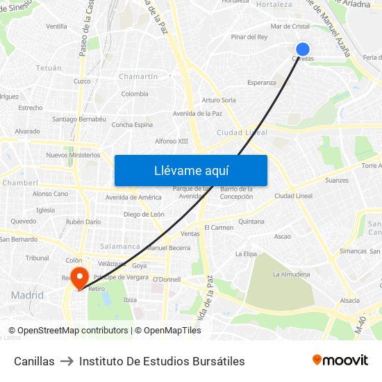 Canillas to Instituto De Estudios Bursátiles map
