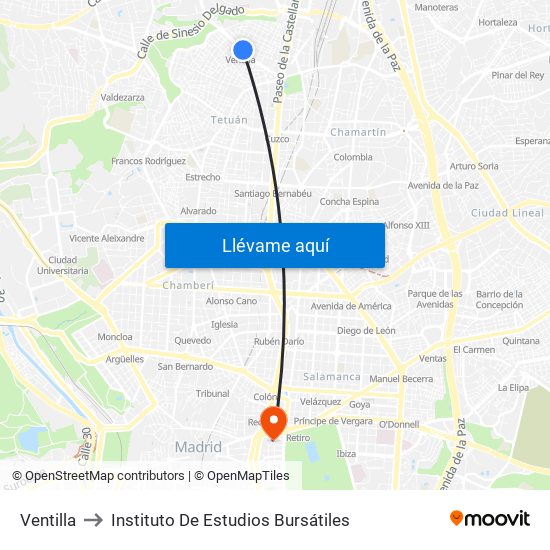 Ventilla to Instituto De Estudios Bursátiles map
