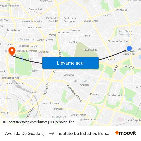 Avenida De Guadalajara to Instituto De Estudios Bursátiles map