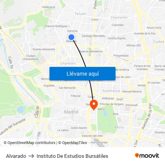 Alvarado to Instituto De Estudios Bursátiles map