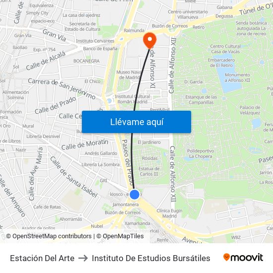 Estación Del Arte to Instituto De Estudios Bursátiles map