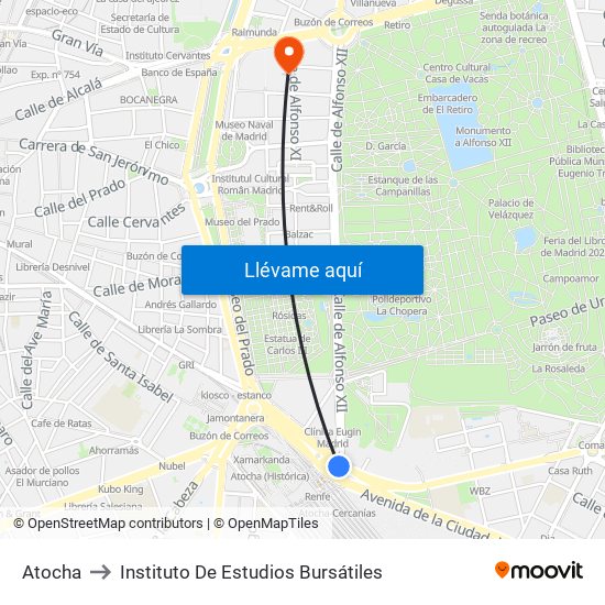 Atocha to Instituto De Estudios Bursátiles map