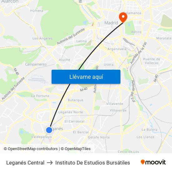 Leganés Central to Instituto De Estudios Bursátiles map