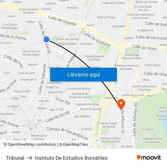 Tribunal to Instituto De Estudios Bursátiles map
