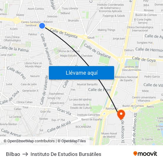 Bilbao to Instituto De Estudios Bursátiles map