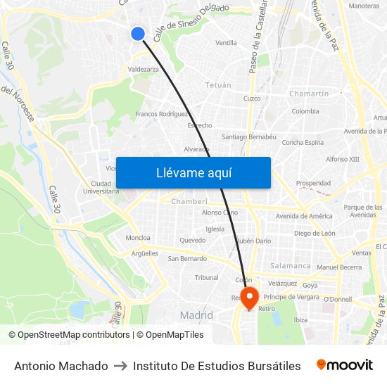 Antonio Machado to Instituto De Estudios Bursátiles map