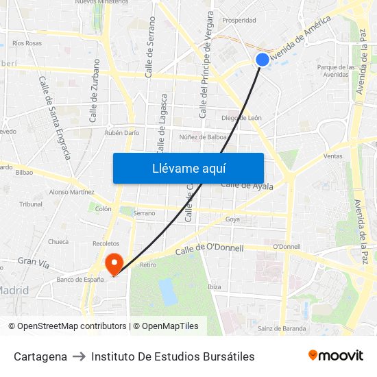 Cartagena to Instituto De Estudios Bursátiles map