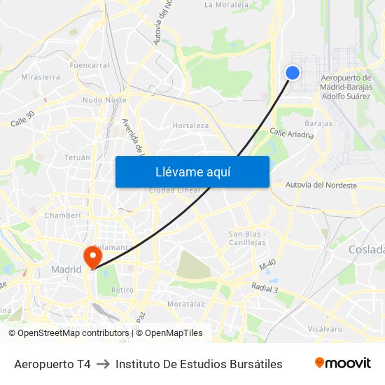 Aeropuerto T4 to Instituto De Estudios Bursátiles map