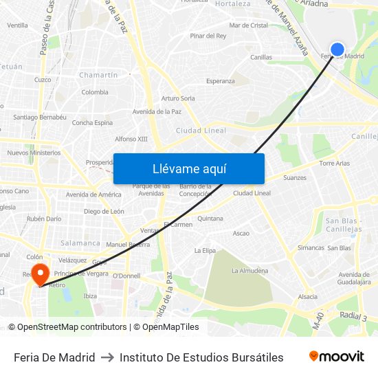 Feria De Madrid to Instituto De Estudios Bursátiles map