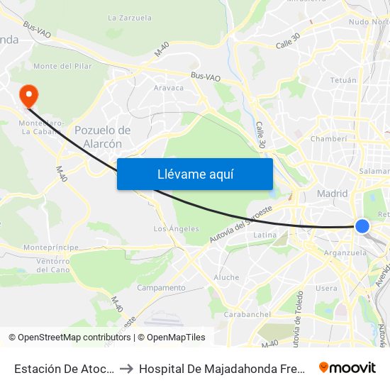 Estación De Atocha to Hospital De Majadahonda Fremap map