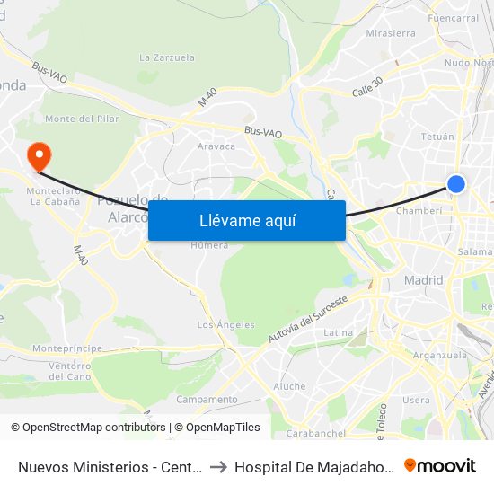 Nuevos Ministerios - Centro Comercial to Hospital De Majadahonda Fremap map