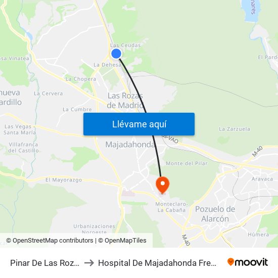 Pinar De Las Rozas to Hospital De Majadahonda Fremap map