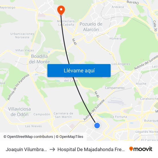 Joaquín Vilumbrales to Hospital De Majadahonda Fremap map