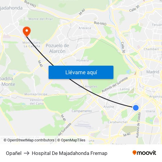Opañel to Hospital De Majadahonda Fremap map
