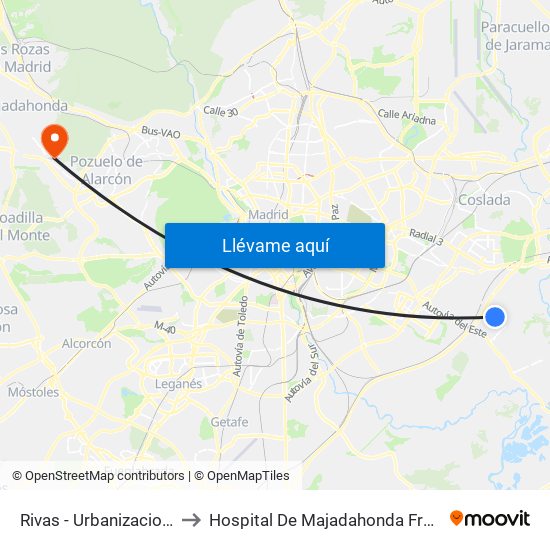 Rivas - Urbanizaciones to Hospital De Majadahonda Fremap map