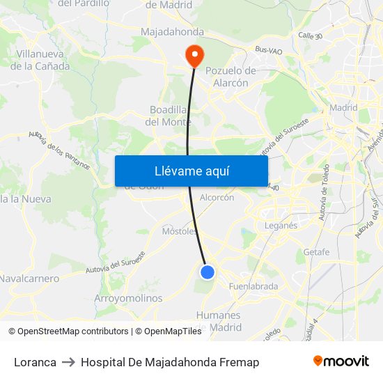 Loranca to Hospital De Majadahonda Fremap map