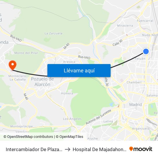 Intercambiador De Plaza De Castilla to Hospital De Majadahonda Fremap map