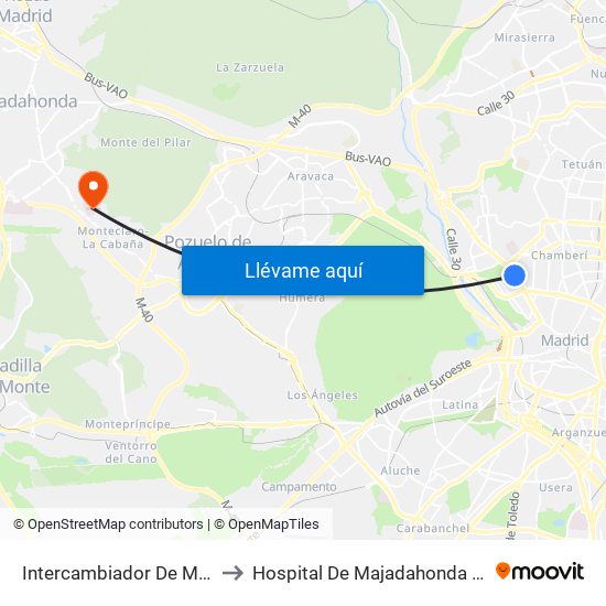 Intercambiador De Moncloa to Hospital De Majadahonda Fremap map