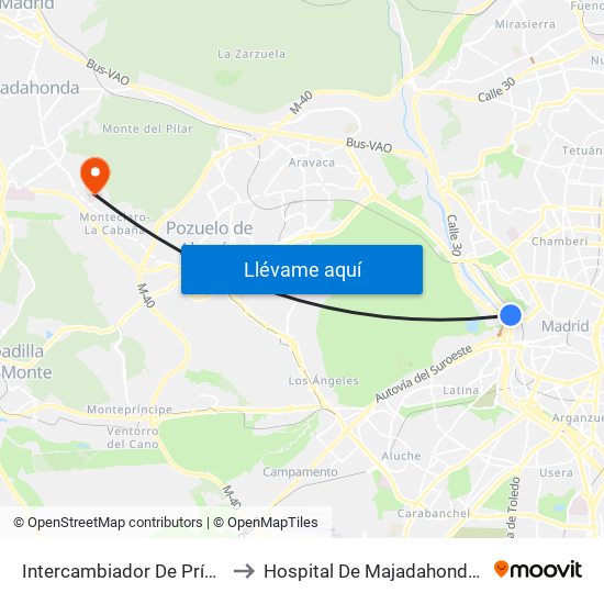 Intercambiador De Príncipe Pío to Hospital De Majadahonda Fremap map