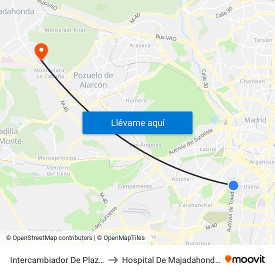Intercambiador De Plaza Elíptica to Hospital De Majadahonda Fremap map