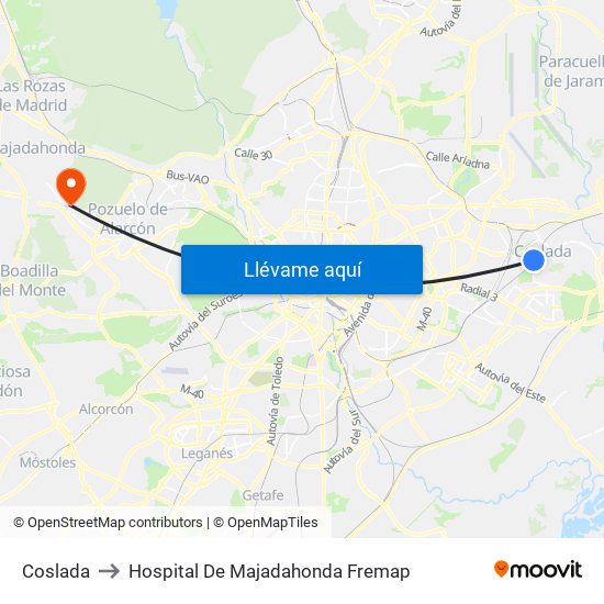 Coslada to Hospital De Majadahonda Fremap map