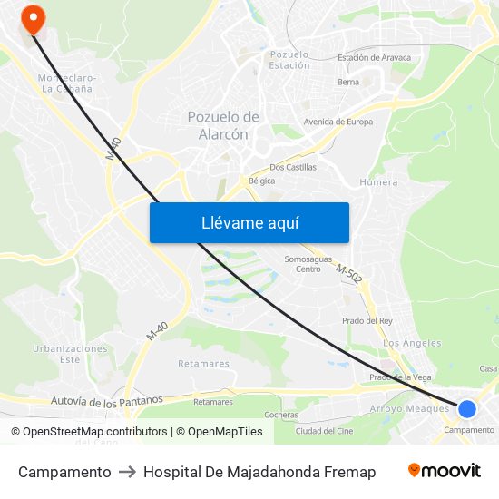 Campamento to Hospital De Majadahonda Fremap map
