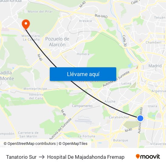 Tanatorio Sur to Hospital De Majadahonda Fremap map