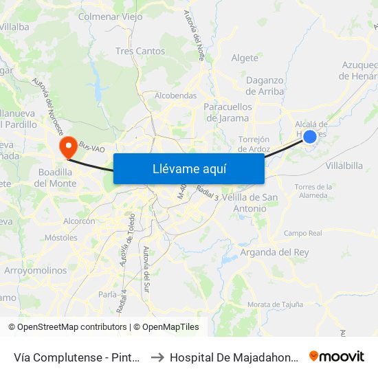 Vía Complutense - Pintor Picasso to Hospital De Majadahonda Fremap map
