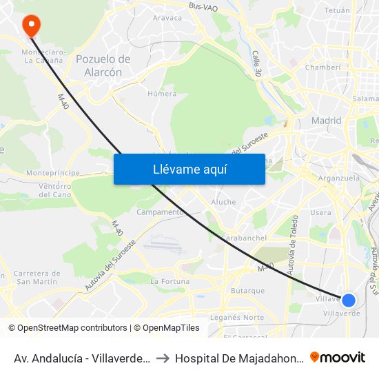 Av. Andalucía - Villaverde Bajo Cruce to Hospital De Majadahonda Fremap map