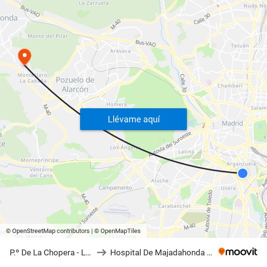 P.º De La Chopera - Legazpi to Hospital De Majadahonda Fremap map