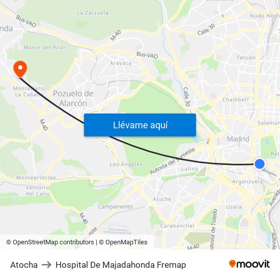 Atocha to Hospital De Majadahonda Fremap map