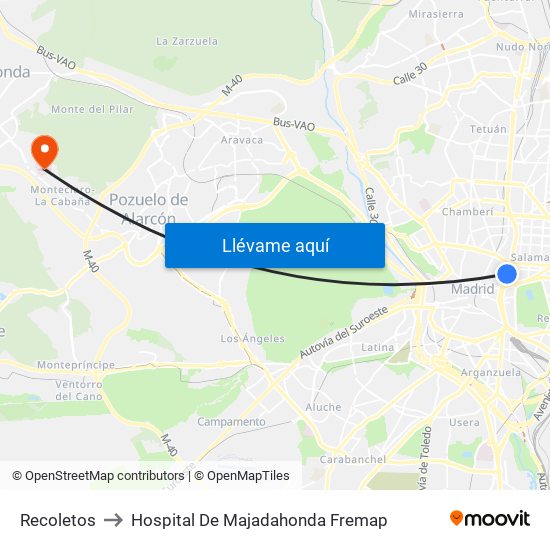 Recoletos to Hospital De Majadahonda Fremap map