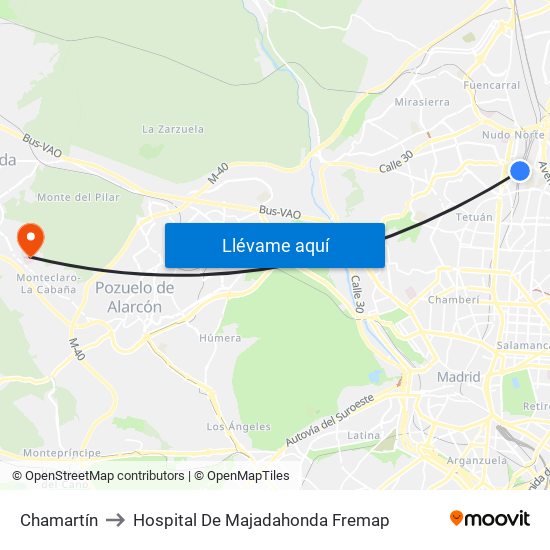 Chamartín to Hospital De Majadahonda Fremap map
