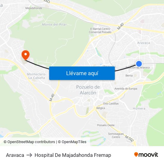 Aravaca to Hospital De Majadahonda Fremap map