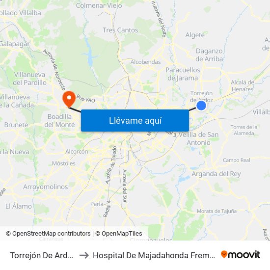 Torrejón De Ardoz to Hospital De Majadahonda Fremap map