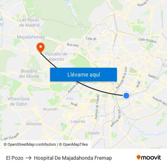 El Pozo to Hospital De Majadahonda Fremap map