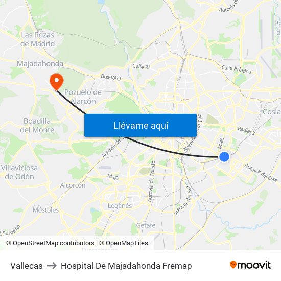Vallecas to Hospital De Majadahonda Fremap map