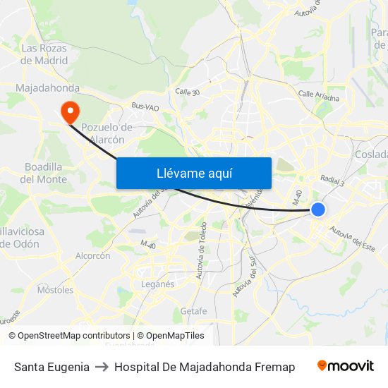 Santa Eugenia to Hospital De Majadahonda Fremap map
