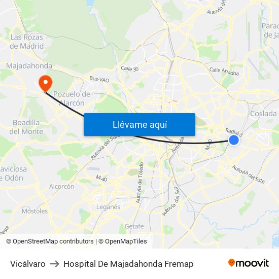 Vicálvaro to Hospital De Majadahonda Fremap map