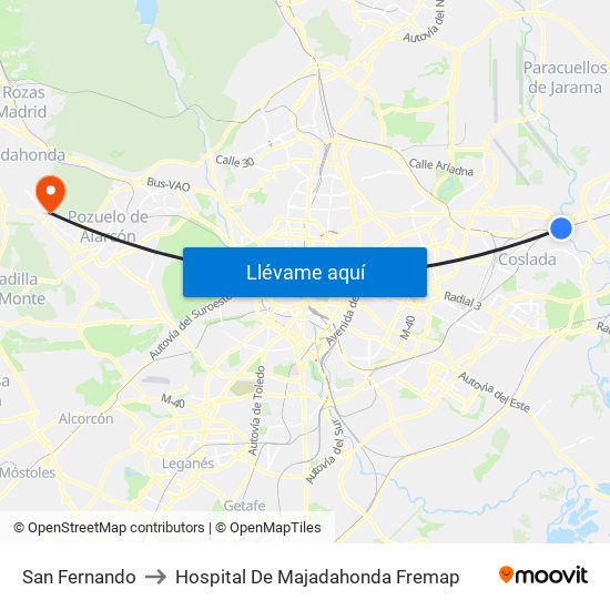 San Fernando to Hospital De Majadahonda Fremap map
